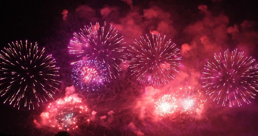 Fireworks bursting in a night sky